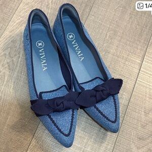 Size 6 New Vivaia blue and black bowed flat